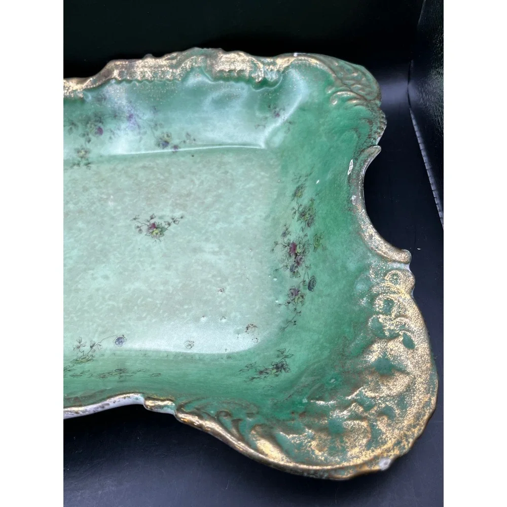 Antique Goodwins Majolica Green Rectangular Serving Tray Early 1900s 12x9